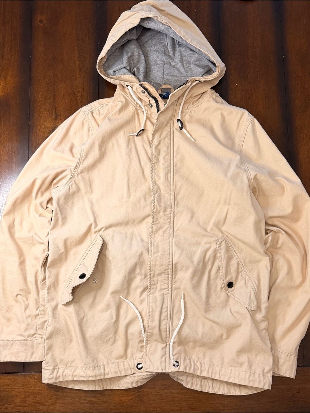 Men's Hooded Canvas Rain Jacket - Beige